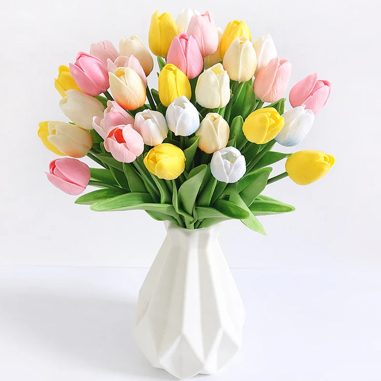 Magnifique bouquet ultra réaliste de tulipes au toucher naturel pour décoration de la maison, fleurs artificielles de haute qualité, lot de 5 tulipes. Livraison prioritaire offerte !