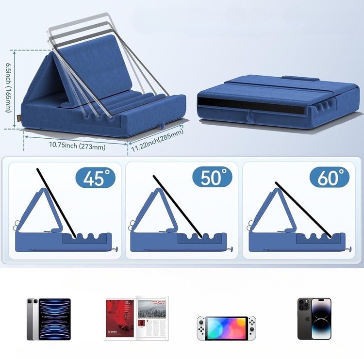 Coussin-support multi-angles Premium pour tablettes, smartphones, entièrement pliable, dock avec pochette et support pour stylet. La livraison prioritaire est offerte !
