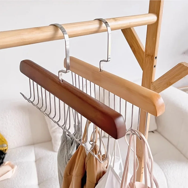 Cintre en bois massif rotatif à 360° avec 8 crochets métalliques solides, multifonctions pour ceintures, foulards, cravates, bijoux et accessoires, rangement gain de place. Livraison offerte !