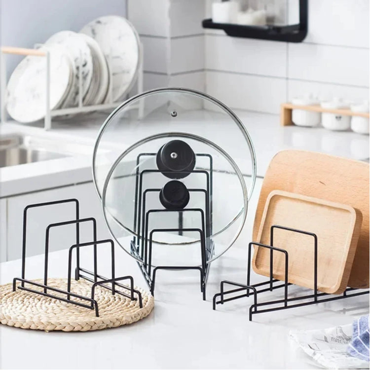 Support de rangement en fer, multicouche et peu encombrant, pour planches à découper, couvercles de casseroles, plaques et accessoires de cuisine – Disponible en 3, 4 ou 5 compartiments. Livraison offerte !