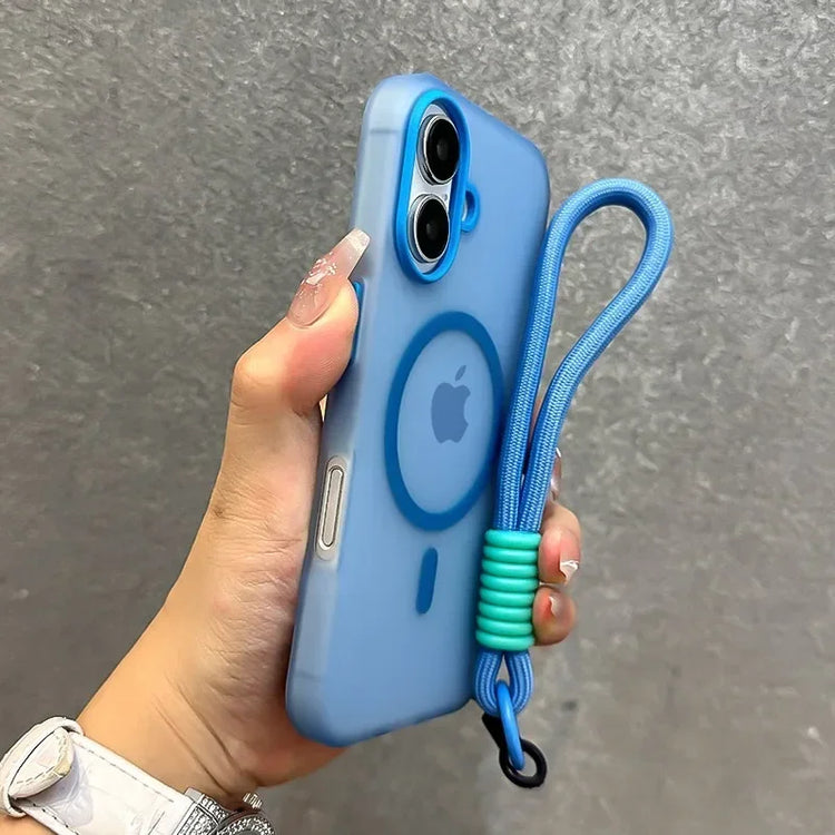 Coque colorée pour iPhone avec dragonne intégrée – Étui antichoc en silicone souple, anti-rayures, anti-traces, compatible charge sans fil et MagSafe, protection 360° avec prise en main sécurisée. Livraison prioritaire offerte !