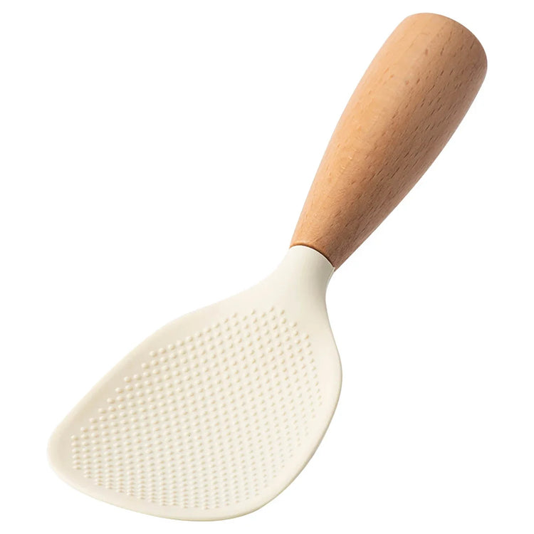 Superbe cuillère à riz anti-adhésive en silicone avec manche en bois, louche de cuisine texturée idéale pour riz, pâtes, sauces et céréales, résistante à la chaleur, design élégant. La livraison prioritaire est offerte !