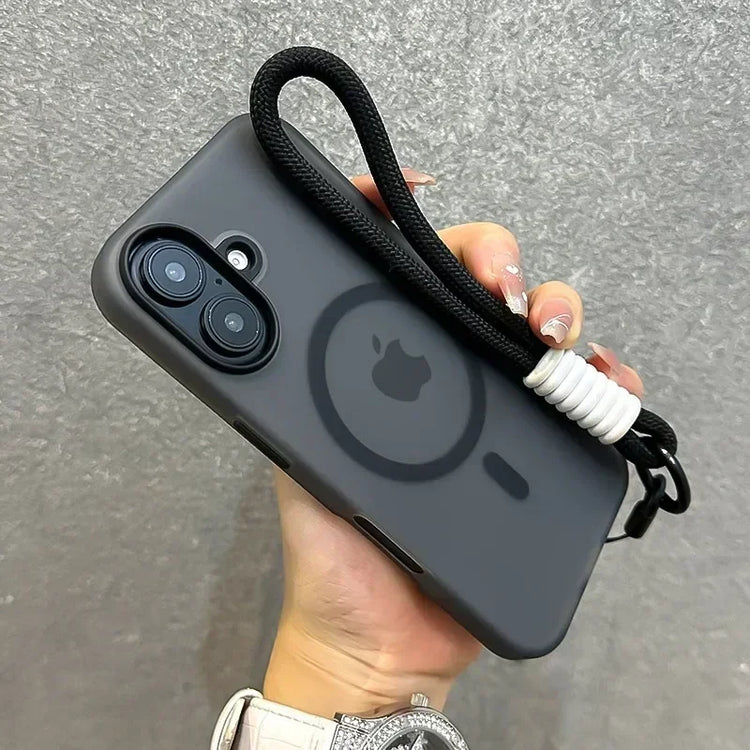 Coque colorée pour iPhone avec dragonne intégrée – Étui antichoc en silicone souple, anti-rayures, anti-traces, compatible charge sans fil et MagSafe, protection 360° avec prise en main sécurisée. Livraison prioritaire offerte !