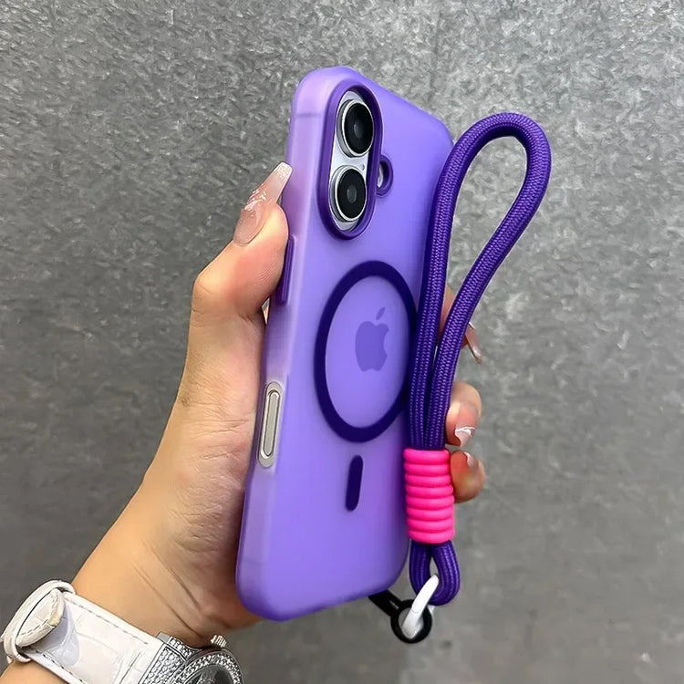 Coque colorée pour iPhone avec dragonne intégrée – Étui antichoc en silicone souple, anti-rayures, anti-traces, compatible charge sans fil et MagSafe, protection 360° avec prise en main sécurisée. Livraison prioritaire offerte !