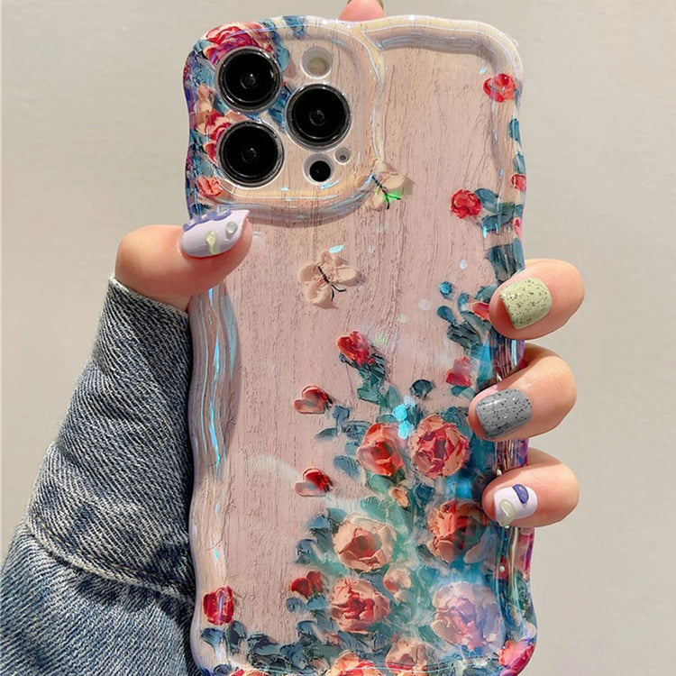 Coque artistique en silicone pour tous les iPhone, style peinture à l’huile rétro avec fleurs en relief, design luxueux, protection complète contre les chocs, 4 modèles floraux élégants. Livraison offerte !