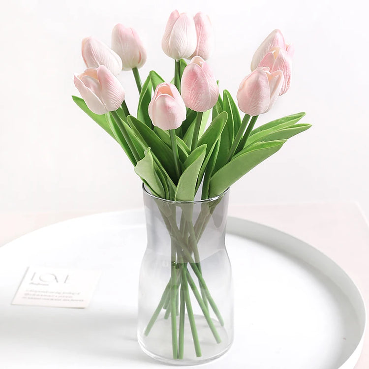 Magnifique bouquet ultra réaliste de tulipes au toucher naturel pour décoration de la maison, fleurs artificielles de haute qualité, lot de 5 tulipes. Livraison prioritaire offerte !