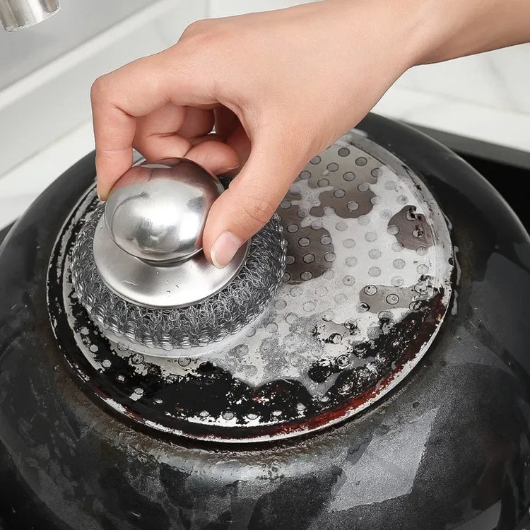 Brosse à récurer inox avec poignée ergonomique, anti-rouille, ultra résistante pour casseroles, poêles et grilles – Élimine les taches tenaces sans effort. La livraison prioritaire est offerte !