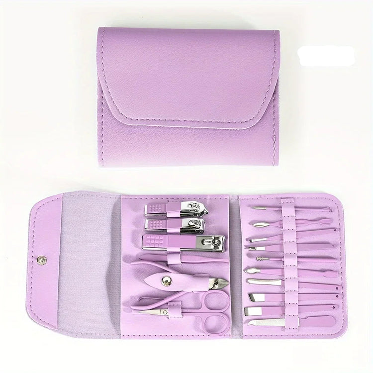 Ensemble de manucure et pédicure 16 pièces en acier inoxydable avec coupe-ongles, ciseaux, pinces à cuticules et outils de soin, kit portable avec étui de voyage. Livraison offerte !