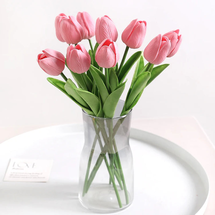 Magnifique bouquet ultra réaliste de tulipes au toucher naturel pour décoration de la maison, fleurs artificielles de haute qualité, lot de 5 tulipes. Livraison prioritaire offerte !