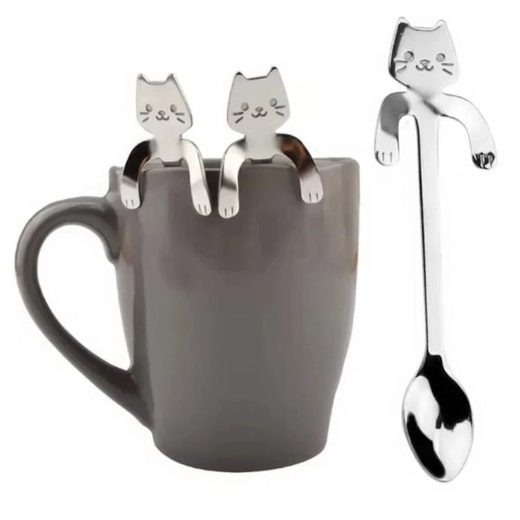 Cuillères à café en forme de chat suspendu, lot de 2 pièces en acier inoxydable 304, design ludique et élégant avec pattes qui s’accrochent au rebord de la tasse, idéales pour café, thé, desserts et glaces. Livraison offerte !