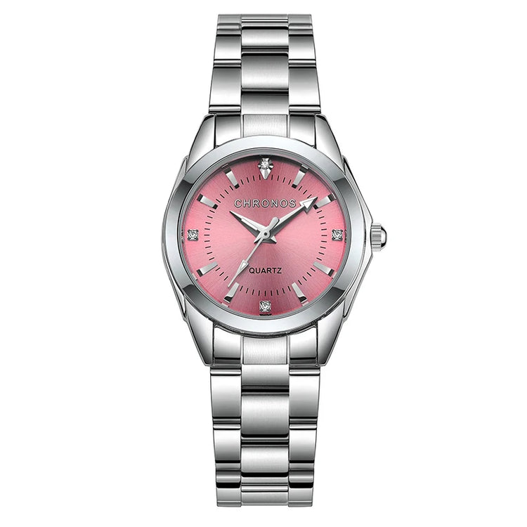 Montre élégante pour femme en acier inoxydable, mouvement quartz, résistante à l’eau. Livraison prioritaire offerte !