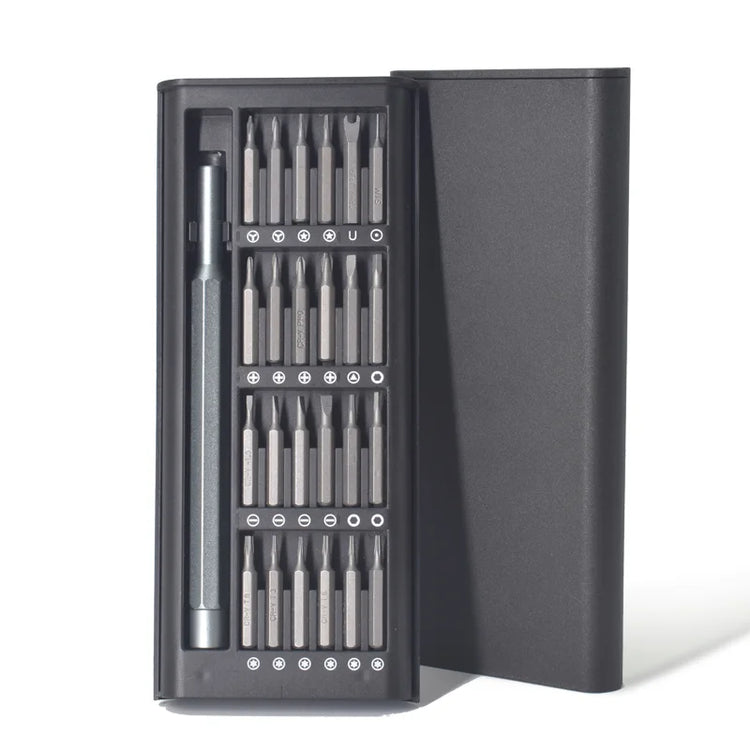 Jeu de tournevis de précision 25 en 1, magnétique, multi-embouts en acier haute résistance, avec manche en aluminium antidérapant - le kit essentiel à avoir chez soi en cas de besoin ou d’urgence. Livraison offerte !