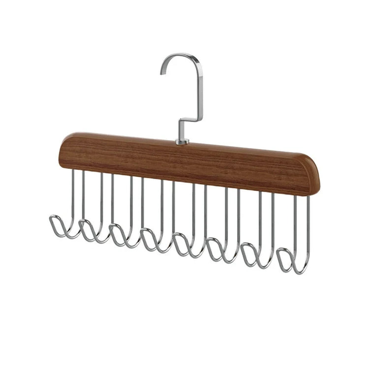 Cintre en bois massif rotatif à 360° avec 8 crochets métalliques solides, multifonctions pour ceintures, foulards, cravates, bijoux et accessoires, rangement gain de place. Livraison offerte !