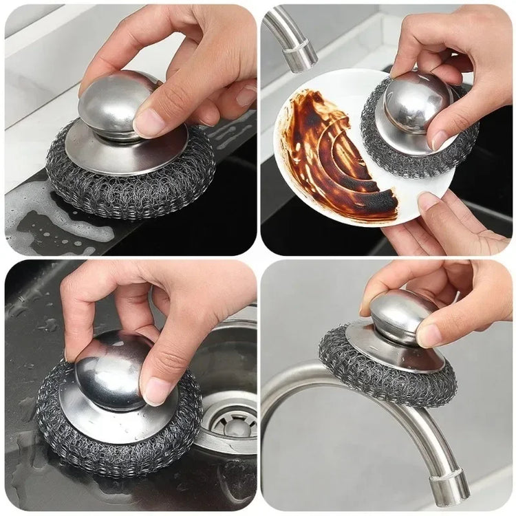 Brosse à récurer inox avec poignée ergonomique, anti-rouille, ultra résistante pour casseroles, poêles et grilles – Élimine les taches tenaces sans effort. La livraison prioritaire est offerte !