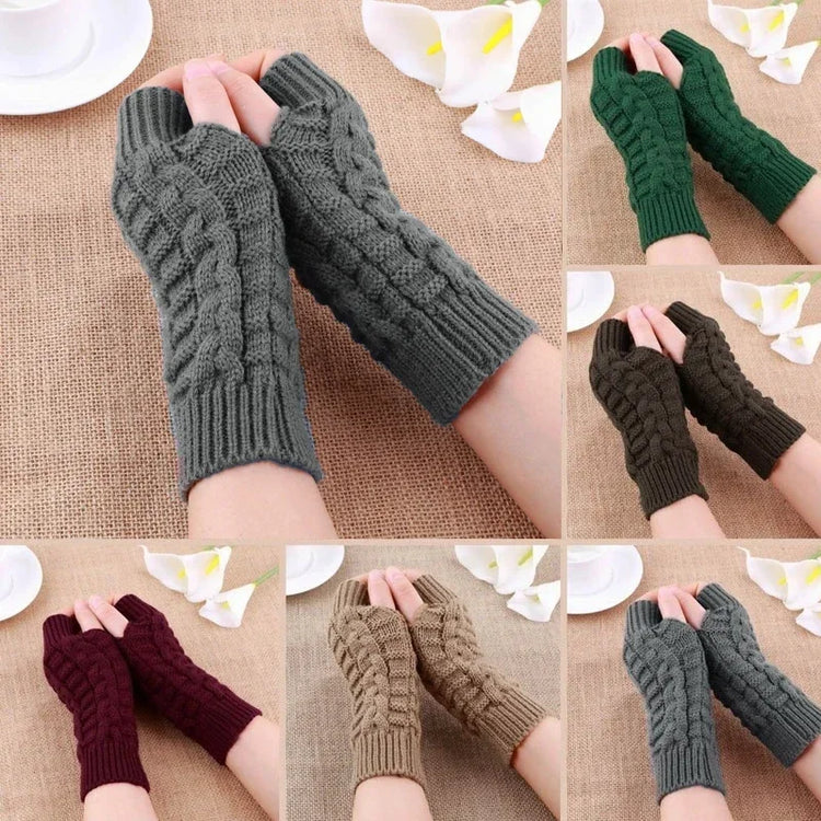 Gants longs sans doigts en tricot torsadé pour femmes, élégants et chauds, doux et confortables, taille unique, disponibles en plusieurs couleurs. Livraison offerte !