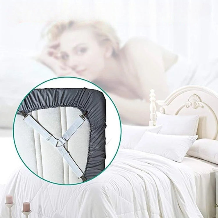 Sangles Premium de maintien pour draps housse avec design triangulaire, élastiques réglables et pinces renforcées pour un lit toujours lisse et sans plis. La livraison prioritaire est offerte !