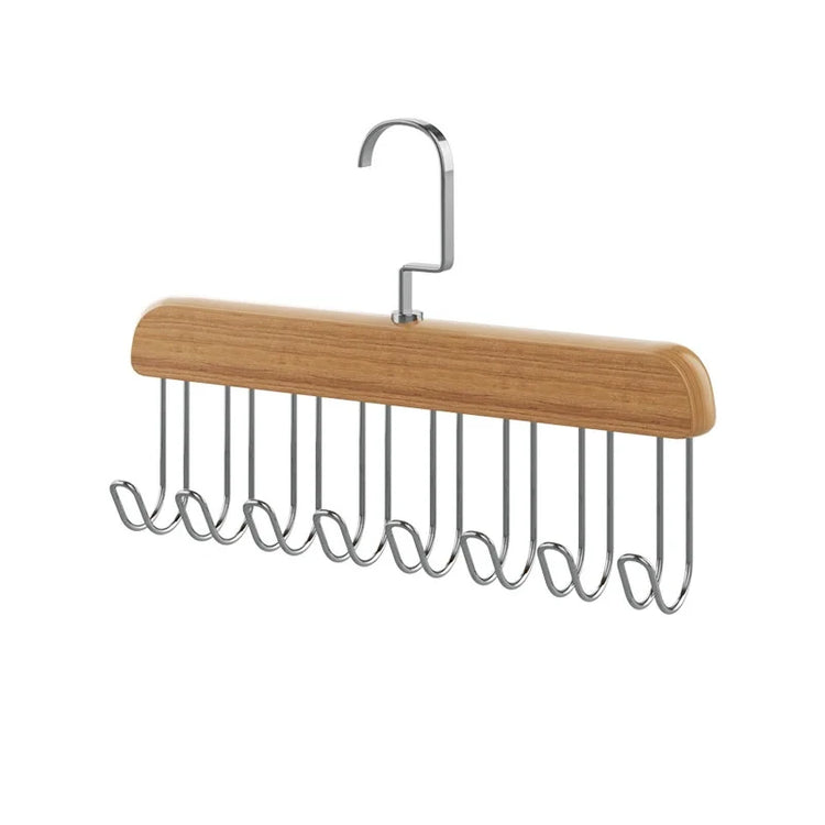 Cintre en bois massif rotatif à 360° avec 8 crochets métalliques solides, multifonctions pour ceintures, foulards, cravates, bijoux et accessoires, rangement gain de place. Livraison offerte !