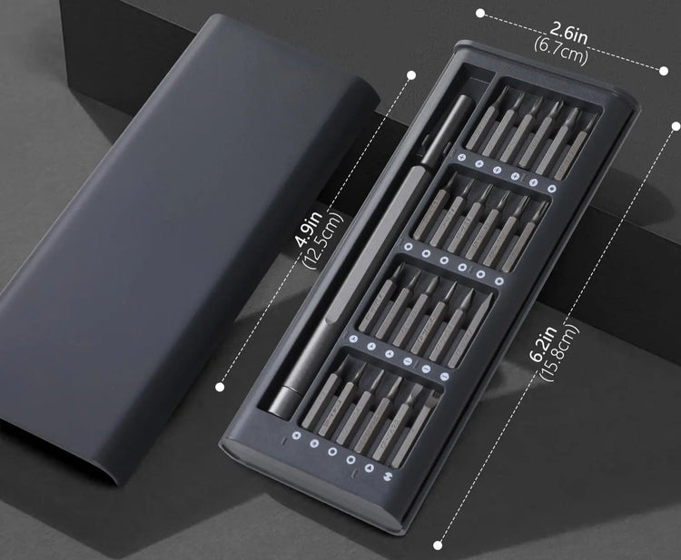 Jeu de tournevis de précision 25 en 1, magnétique, multi-embouts en acier haute résistance, avec manche en aluminium antidérapant - le kit essentiel à avoir chez soi en cas de besoin ou d’urgence. Livraison offerte !