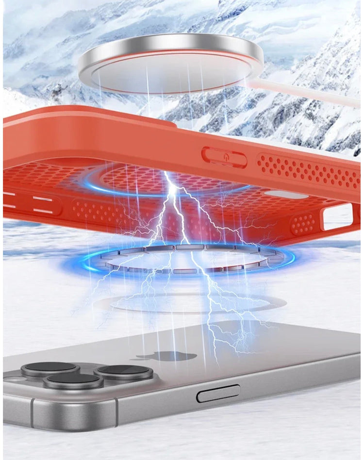 Ingénieuse coque magnétique alvéolée ultra-rafraîchissante pour iPhone avec dissipation de la chaleur, dos rigide respirant compatible MagSafe, protection totale et design haute performance. Livraison prioritaire offerte !