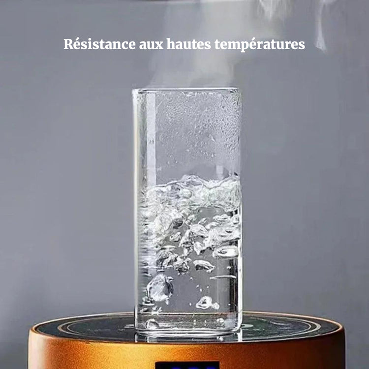 Gobelet carré en verre transparent 380 ml avec couvercle étanche et paille incluse, résistant à la chaleur, idéal pour jus, lait, café, thé ou cocktail. Livraison prioritaire offerte !