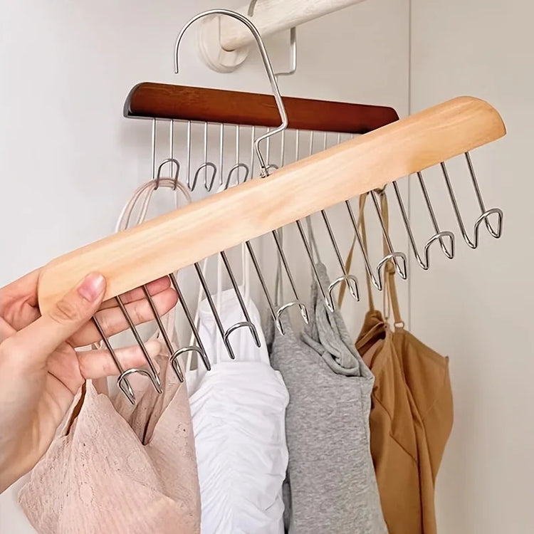 Cintre en bois massif rotatif à 360° avec 8 crochets métalliques solides, multifonctions pour ceintures, foulards, cravates, bijoux et accessoires, rangement gain de place. Livraison offerte !