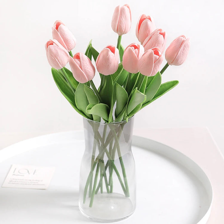 Magnifique bouquet ultra réaliste de tulipes au toucher naturel pour décoration de la maison, fleurs artificielles de haute qualité, lot de 5 tulipes. Livraison prioritaire offerte !