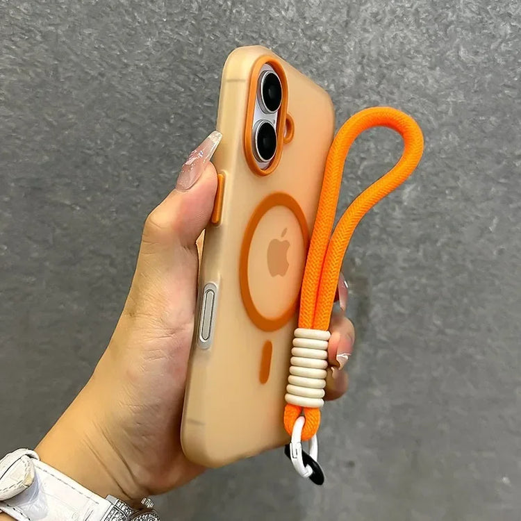 Coque colorée pour iPhone avec dragonne intégrée – Étui antichoc en silicone souple, anti-rayures, anti-traces, compatible charge sans fil et MagSafe, protection 360° avec prise en main sécurisée. Livraison prioritaire offerte !