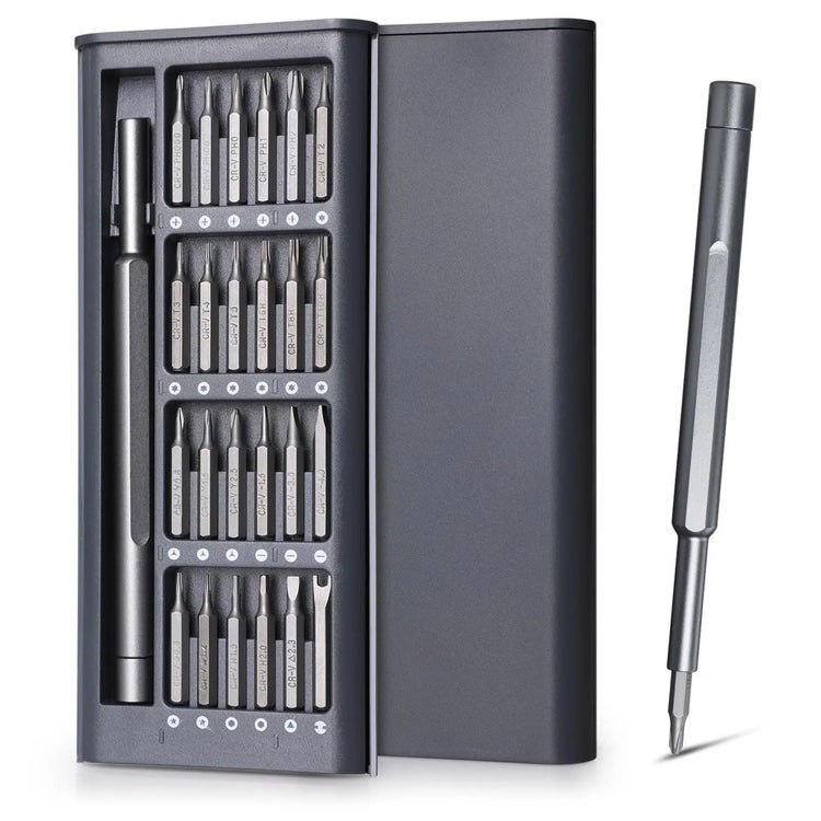 Jeu de tournevis de précision 25 en 1, magnétique, multi-embouts en acier haute résistance, avec manche en aluminium antidérapant - le kit essentiel à avoir chez soi en cas de besoin ou d’urgence. Livraison offerte !
