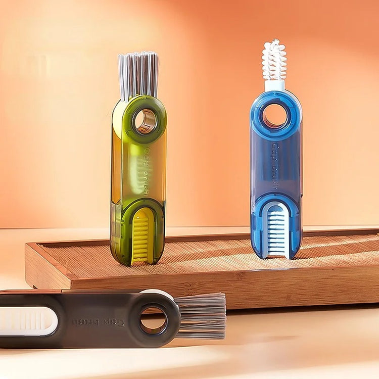 Ingénieuse brosse multifonctionnelle , 3 brosses en 1, nettoie couvercles, tasses, bouteilles, et tous les endroits difficilement atteignables. Le petit gadget essentiel dans votre cuisine! La livraison est offerte