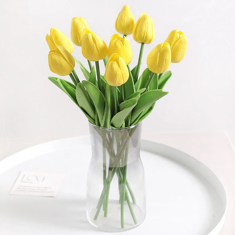 Magnifique bouquet ultra réaliste de tulipes au toucher naturel pour décoration de la maison, fleurs artificielles de haute qualité, lot de 5 tulipes. Livraison prioritaire offerte !