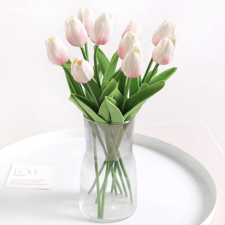 Magnifique bouquet ultra réaliste de tulipes au toucher naturel pour décoration de la maison, fleurs artificielles de haute qualité, lot de 5 tulipes. Livraison prioritaire offerte !