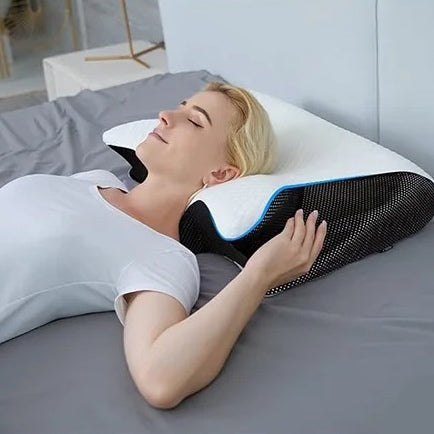Oreiller orthopédique ergonomique en latex à mémoire de forme, qualité Premium - Réveillez-vous sans douleurs. La livraison prioritaire est offerte !