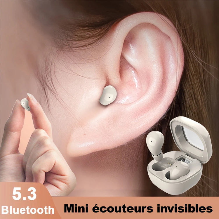 Mini écouteurs invisibles sans fil Bluetooth 5.3 – Son HiFi stéréo, réduction de bruit, contrôle tactile intelligent et design ultra léger. Livraison prioritaire offerte !