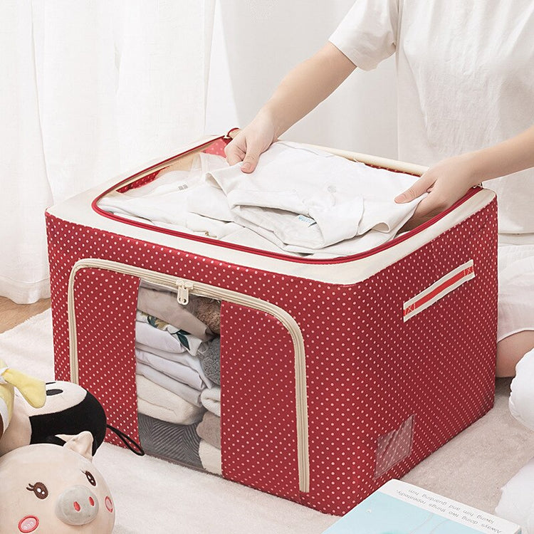 Superbe boîte de rangement de 24L en tissu Oxford avec armature intérieure en acier, double porte d'accès, fenêtre transparente et fermeture à glissière robuste.