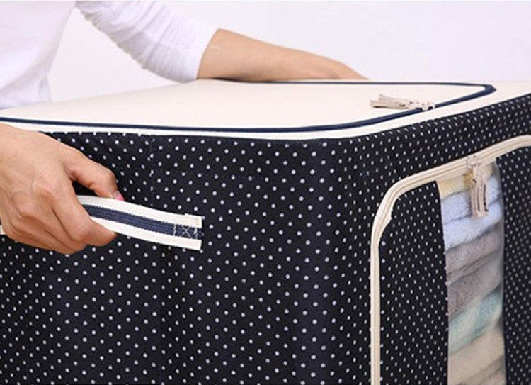 Superbe boîte de rangement de 24L en tissu Oxford avec armature intérieure en acier, double porte d'accès, fenêtre transparente et fermeture à glissière robuste.