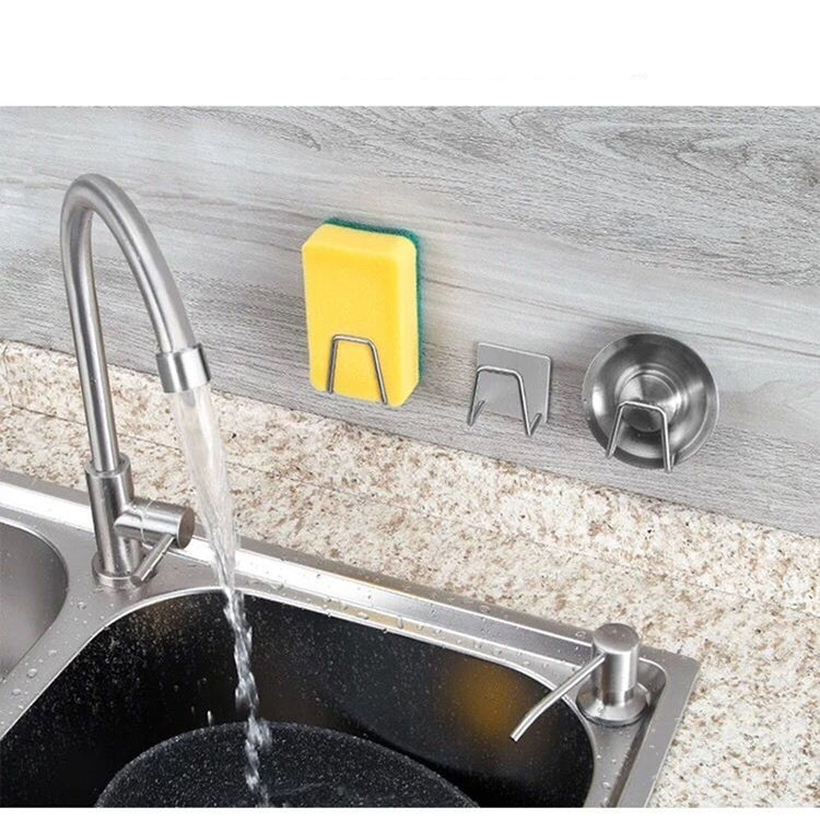 Supports auto-adhésifs en acier inoxydable pour éponges de cuisine et divers accessoires. La livraison est offerte !