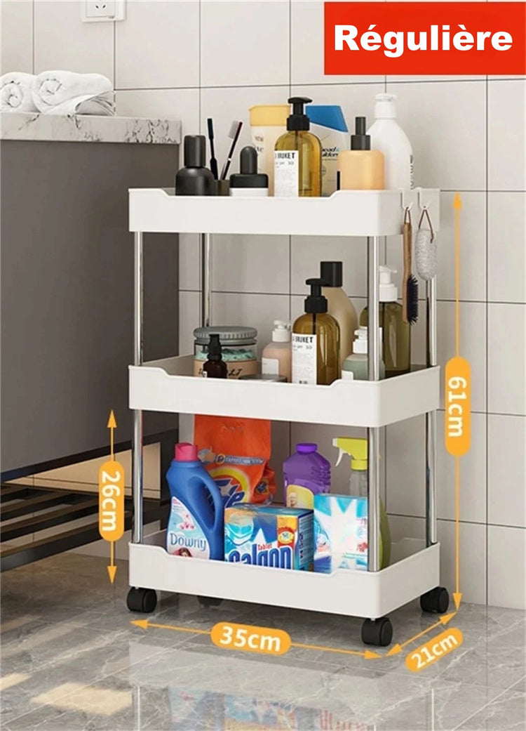 Étagère étroite sur roulettes – haute capacité de rangement pour cuisine, salle de bain, buanderie, et plus. Design multifonctionnel à plusieurs niveaux, base perforée pour drainage, en plastique et métal. La livraison prioritaire est offerte !