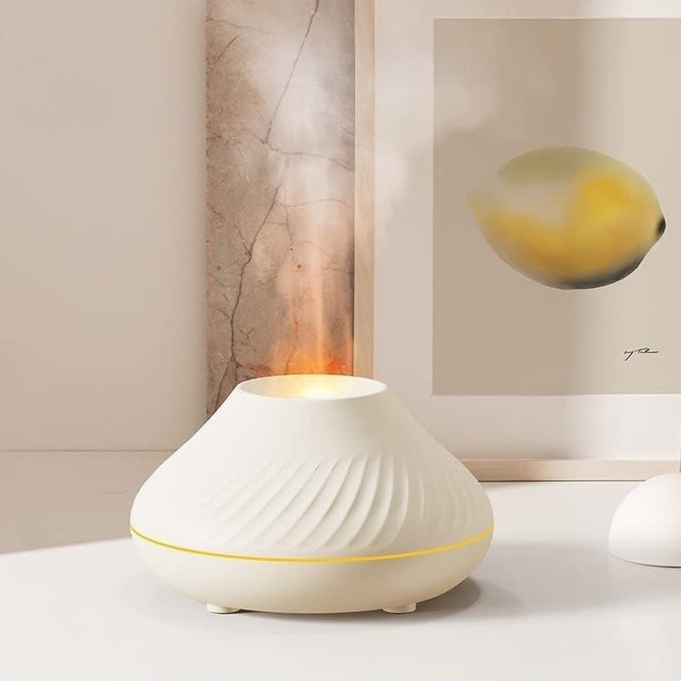 Superbe diffuseur d'arômes et humidificateur silencieux, effet flamme réaliste, 7 couleurs LED, compatible huiles essentielles, arrêt automatique sécurisé, 130ml, pour détente et bien-être. La livraison est offerte !