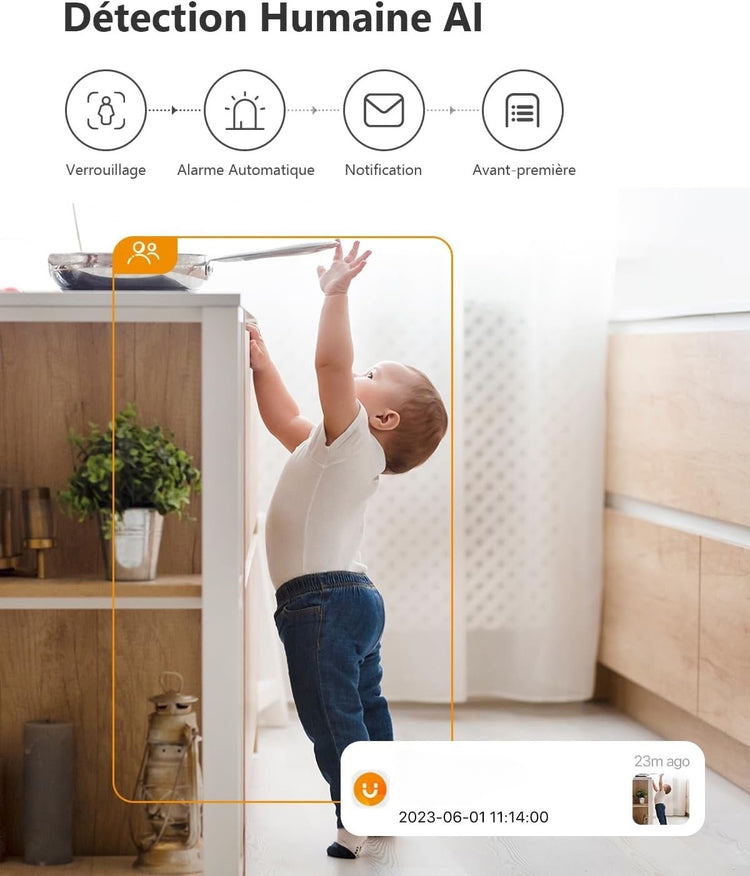 Caméra de surveillance WiFi 360° Ultra HD avec suivi intelligent et détection AI - audio bidirectionnel, sirène, et vision nocturne pour bébé/animaux