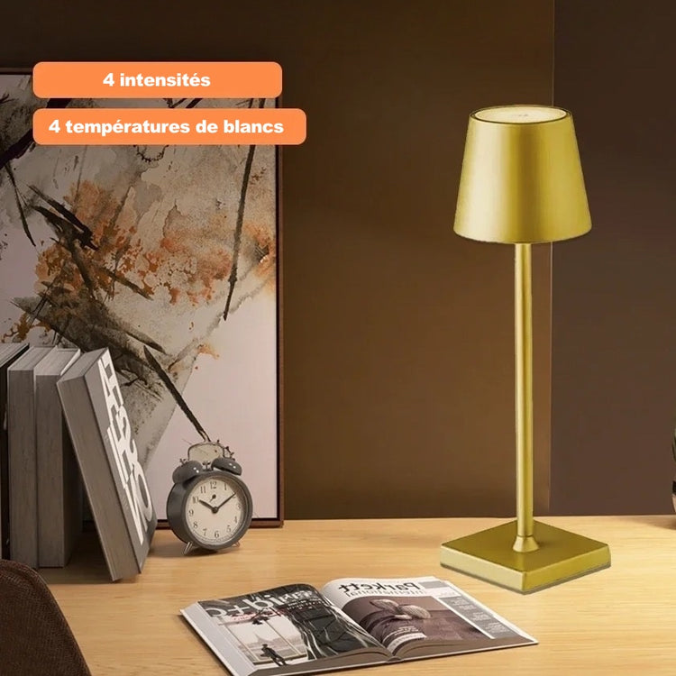 Jolie lampe de table LED rechargeable sans fil, aluminium étanche, lumière réglable, zone tactile avec 4 niveaux de luminosité et 4 températures de couleur. La livraison prioritaire est offerte !