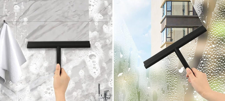 Raclette de douche Premium en silicone et acier inoxydable: nettoyage efficace sans traces avec support. La livraison est offerte !