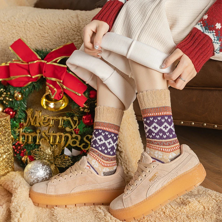 Splendides chaussettes d'hiver en laine, style nordique rétro, épaisses, thermiques, chaudes, lot de 5 paires, grandeur unique, 34-40. La livraison est offerte!