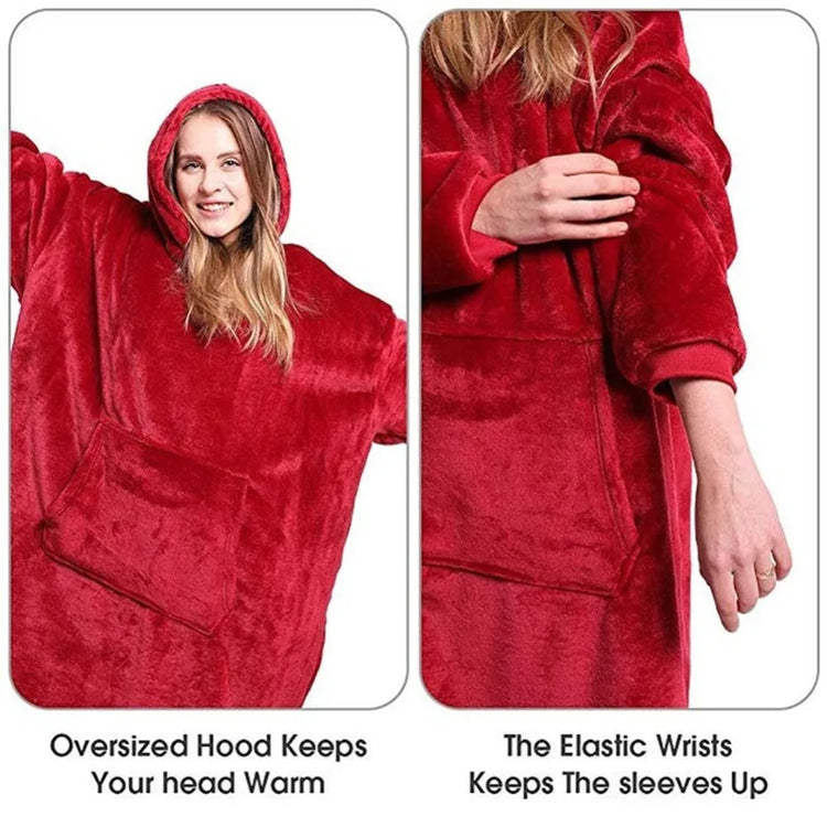 Oversized Hoodie Blanket With Sleeves Sweatshirt Plaid Winter Fleece Hoody Women Pocket Female Hooded Sweat Oversize Femme