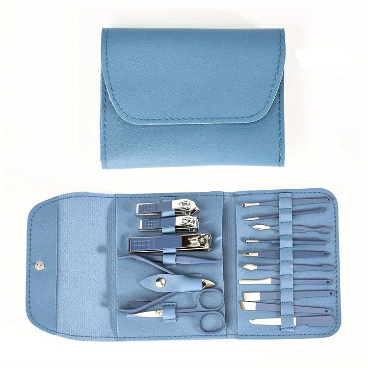 Ensemble de manucure et pédicure 16 pièces en acier inoxydable avec coupe-ongles, ciseaux, pinces à cuticules et outils de soin, kit portable avec étui de voyage. Livraison offerte !