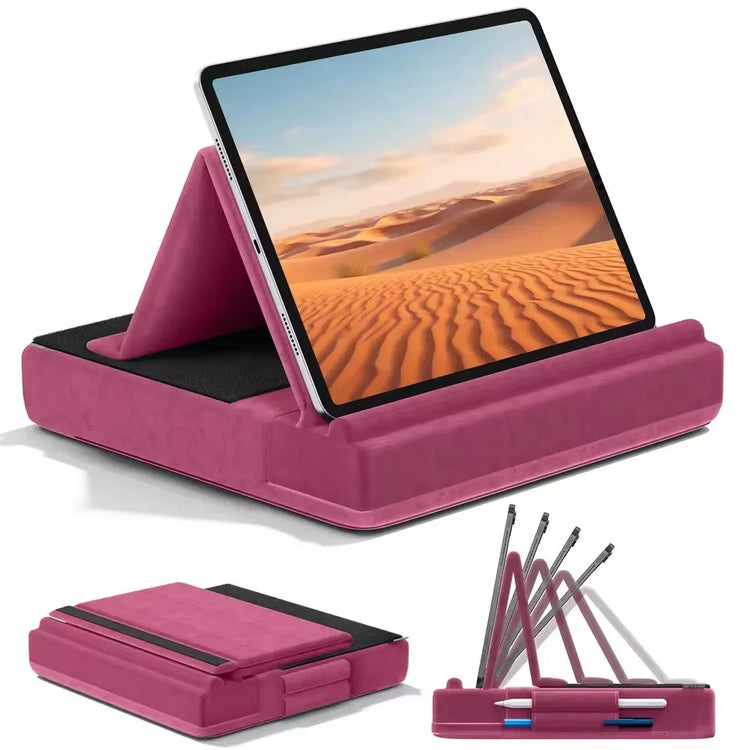 KDD Upgraded Tablet Pillow Stand Multi-Angle Viewing Ipad Holder for Lap Bed and Desk Foldable Soft Pad Dock with Stylus Mount