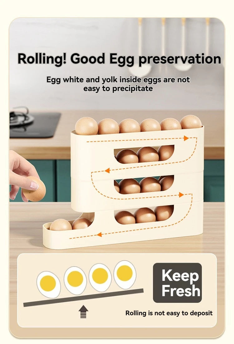 Rolling Egg Storage Holder for Fridge Side Door with Egg Container and Fresh-keeping Function Storage Organizer for Kitchen