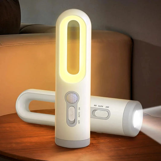 Ingénieuse lampe de nuit Premium à multiples fonctions, rechargeable avec détecteur de mouvement 2-en-1, pour chambre, salle de bain, toilettes, lecture, camping (blanc chaud, 1 pack). La livraison prioritaire est offerte !