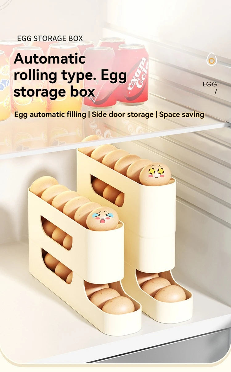 Rolling Egg Storage Holder for Fridge Side Door with Egg Container and Fresh-keeping Function Storage Organizer for Kitchen