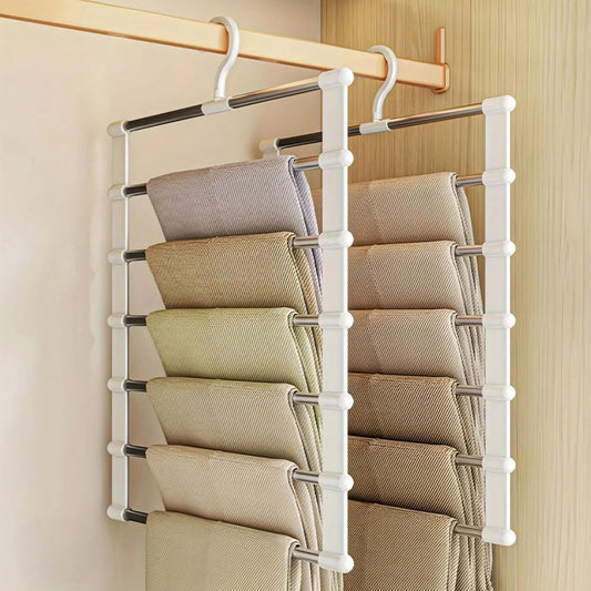 Cintre pliable en acier inoxydable – 7 barres – rangement gain de place pour jeans, pantalons, leggings – support robuste et antidérapant. Livraison offerte !