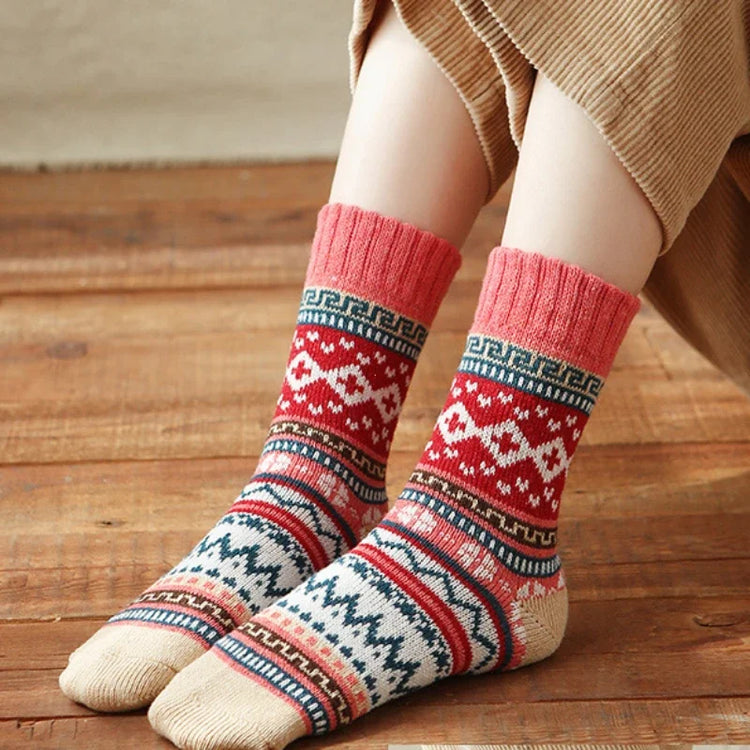 Splendides chaussettes d'hiver en laine, style nordique rétro, épaisses, thermiques, chaudes, lot de 5 paires, grandeur unique, 34-40. La livraison est offerte!